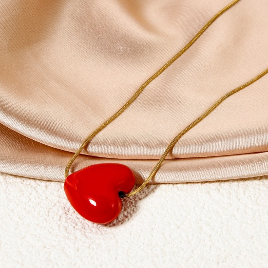 Picture of 1 Piece Eco-friendly Brass Valentine's Day Beads For DIY Jewelry Making 18K Real Gold Plated Red Heart Enamel 20mm x 18.5mm, Hole: Approx 2.5mm
