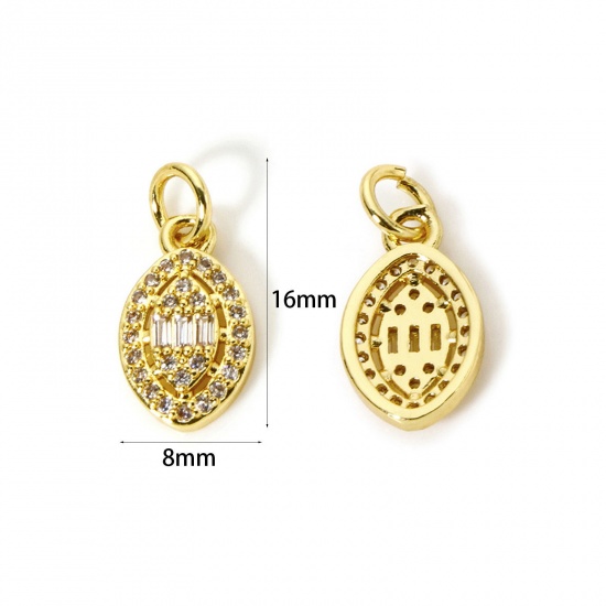 1 個 エコフレンドリー 真鍮 チャーム 18Kリアルゴールドメッキ マーキス マイクロパヴェ クリア ジルコン 16mm x 8mm、 の画像