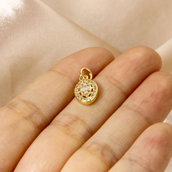 1 個 エコフレンドリー 真鍮 チャーム 18Kリアルゴールドメッキ マーキス マイクロパヴェ クリア ジルコン 16mm x 8mm、 の画像