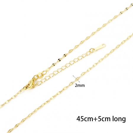 Picture of 2 PCs Eco-friendly Brass Lips Chain Necklace 18K Real Gold Plated With Lobster Claw Clasp And Extender Chain 45cm(17.7") long, Chain Size: 2mm