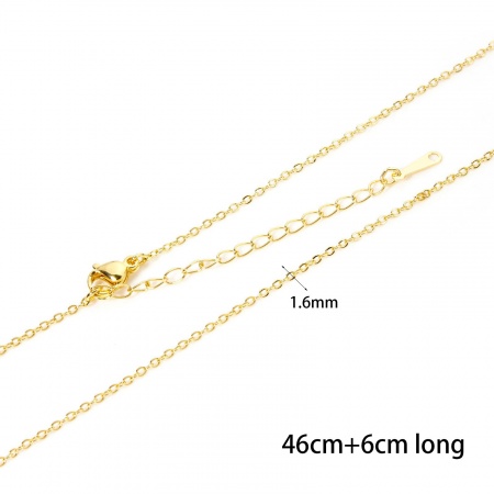 Immagine di 2 Pz Ecologico Ottone Catena a Cavo Collana 18K Vero Oro Placcato Con Aragosta Fermagli Fibbia e Catena di Estensione 46cm Lunghezza, Dimensione Catena: 1.6mm