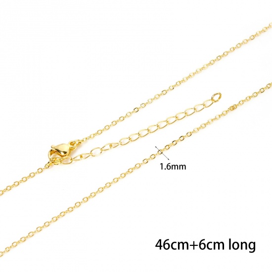 Picture of 2 PCs Eco-friendly Brass Link Cable Chain Necklace 18K Real Gold Plated With Lobster Claw Clasp And Extender Chain 46cm(18.1") long, Chain Size: 1.6mm