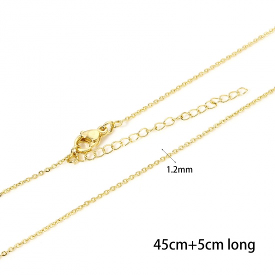 Picture of 2 PCs Eco-friendly Brass Link Cable Chain Necklace 18K Real Gold Plated With Lobster Claw Clasp And Extender Chain 45cm(17.7") long, Chain Size: 1.2mm