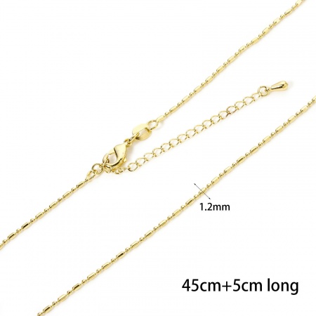 Picture of 2 PCs Eco-friendly Brass Bamboo Chain Necklace 18K Real Gold Plated With Lobster Claw Clasp And Extender Chain 45cm(17.7") long, Chain Size: 1.2mm