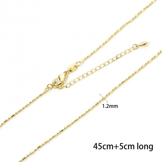 Picture of 2 PCs Eco-friendly Brass Bamboo Chain Necklace 18K Real Gold Plated With Lobster Claw Clasp And Extender Chain 45cm(17.7") long, Chain Size: 1.2mm
