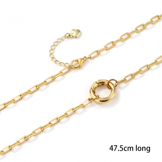Изображение 1 ШТ Экологичный Латунь Цепочка зажимов Ожерелья 18K настоящее золото с покрытием С пружинной застежкой 47.5см Длина, Размер Цепи: 3.5мм