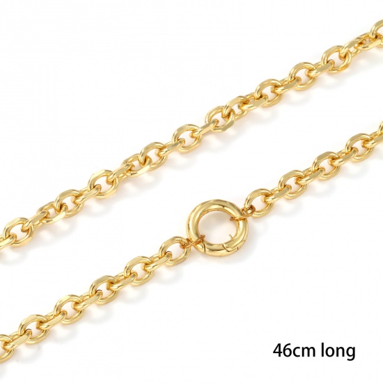 Изображение 1 ШТ Экологичный Латунь Кабельные Цепи Ожерелья 18K настоящее золото с покрытием С пружинной застежкой 46см Длина, Размер Цепи: 6.5мм