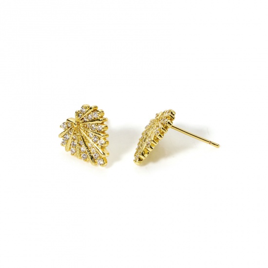 Immagine di 1 Paio Ecologico Elegante San Valentino 18K Vero Oro Placcato Ottone + Zircone Cubico Cuore Orecchini a Perno Per Donne 12.5mm x 12mm, Posta / Filo Dimensione: (21 misura)