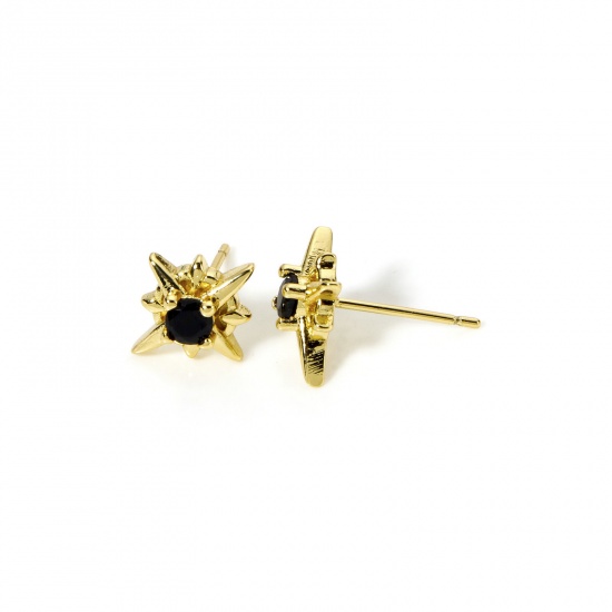 Immagine di 1 Paio Ecologico Elegante Galassia 18K Vero Oro Placcato Nero Ottone + Zircone Cubico Stella Orecchini a Perno Per Donne 12mm x 10mm, Posta / Filo Dimensione: (21 misura)