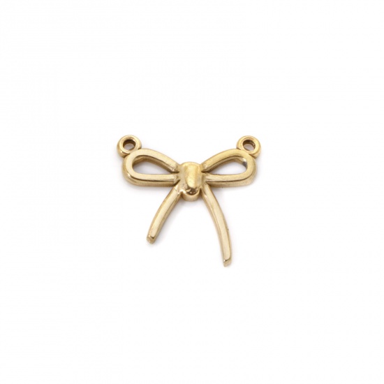 Immagine di 2 Pz Ecologico 304 Acciaio Inossidabile Abiti Pendenti Charms Connettori Cravatta a Farfalla Placcato Oro 18K Filigrana 19mm x 18mm