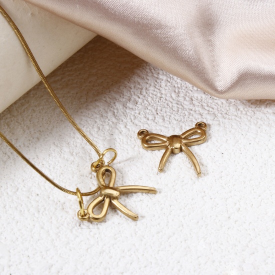 Immagine di 2 Pz Ecologico 304 Acciaio Inossidabile Abiti Pendenti Charms Connettori Cravatta a Farfalla Placcato Oro 18K Filigrana 19mm x 18mm
