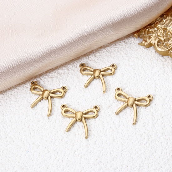 Immagine di 2 Pz Ecologico 304 Acciaio Inossidabile Abiti Pendenti Charms Connettori Cravatta a Farfalla Placcato Oro 18K Filigrana 19mm x 18mm