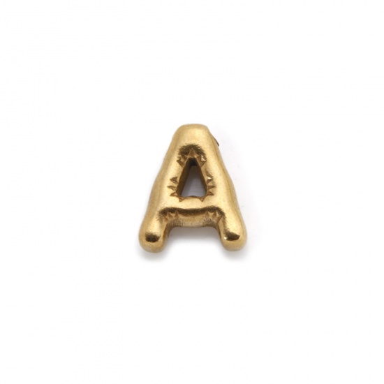 Picture of 2 PCs Eco-friendly Vacuum Plating 304 Stainless Steel Charms 18K Real Gold Plated Capital Alphabet Initial Letter Message " A " 18mm x 14mm