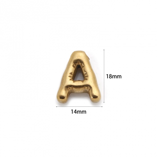 Picture of 2 PCs Eco-friendly Vacuum Plating 304 Stainless Steel Charms 18K Real Gold Plated Capital Alphabet Initial Letter Message " A " 18mm x 14mm