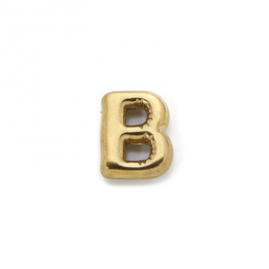 Picture of 2 PCs Eco-friendly Vacuum Plating 304 Stainless Steel Charms 18K Real Gold Plated Capital Alphabet Initial Letter Message " B " 18mm x 14mm
