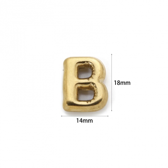 Picture of 2 PCs Eco-friendly Vacuum Plating 304 Stainless Steel Charms 18K Real Gold Plated Capital Alphabet Initial Letter Message " B " 18mm x 14mm