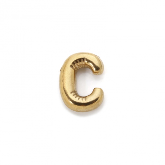 Picture of 2 PCs Eco-friendly Vacuum Plating 304 Stainless Steel Charms 18K Real Gold Plated Capital Alphabet Initial Letter Message " C " 18mm x 13mm