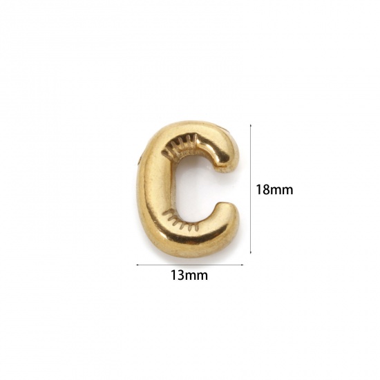 Picture of 2 PCs Eco-friendly Vacuum Plating 304 Stainless Steel Charms 18K Real Gold Plated Capital Alphabet Initial Letter Message " C " 18mm x 13mm