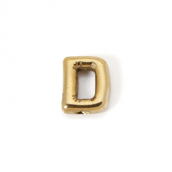 Picture of 2 PCs Eco-friendly Vacuum Plating 304 Stainless Steel Charms 18K Real Gold Plated Capital Alphabet Initial Letter Message " D " 18mm x 15mm