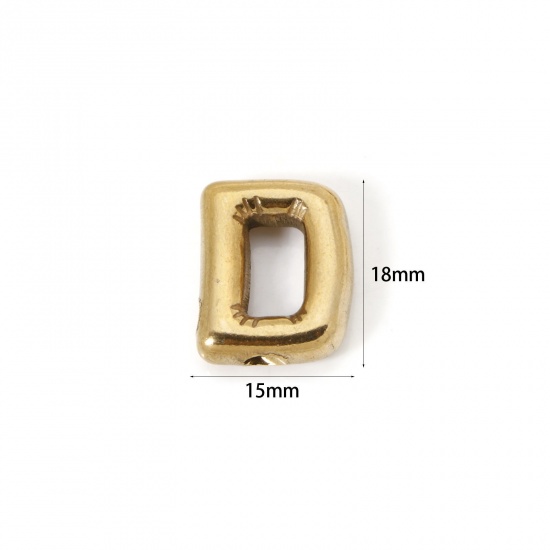 Picture of 2 PCs Eco-friendly Vacuum Plating 304 Stainless Steel Charms 18K Real Gold Plated Capital Alphabet Initial Letter Message " D " 18mm x 15mm