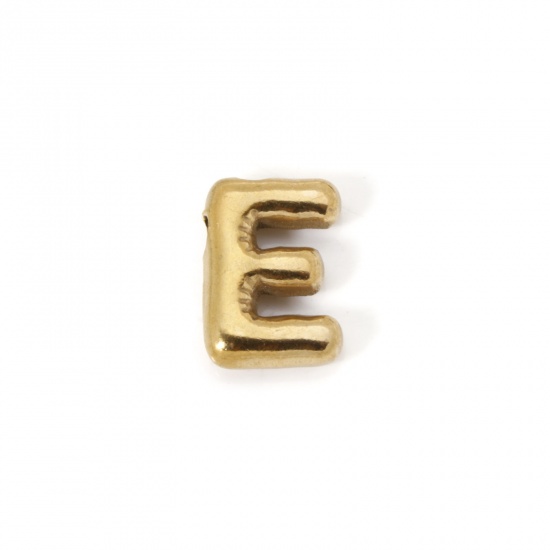 Picture of 2 PCs Eco-friendly Vacuum Plating 304 Stainless Steel Charms 18K Real Gold Plated Capital Alphabet Initial Letter Message " E " 18mm x 13mm