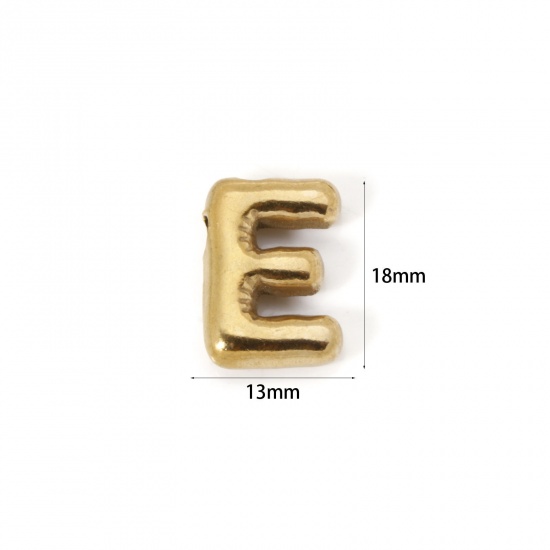 Picture of 2 PCs Eco-friendly Vacuum Plating 304 Stainless Steel Charms 18K Real Gold Plated Capital Alphabet Initial Letter Message " E " 18mm x 13mm