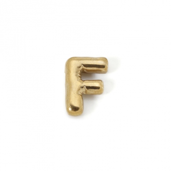 Picture of 2 PCs Eco-friendly Vacuum Plating 304 Stainless Steel Charms 18K Real Gold Plated Capital Alphabet Initial Letter Message " F " 18mm x 13mm