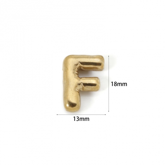 Picture of 2 PCs Eco-friendly Vacuum Plating 304 Stainless Steel Charms 18K Real Gold Plated Capital Alphabet Initial Letter Message " F " 18mm x 13mm