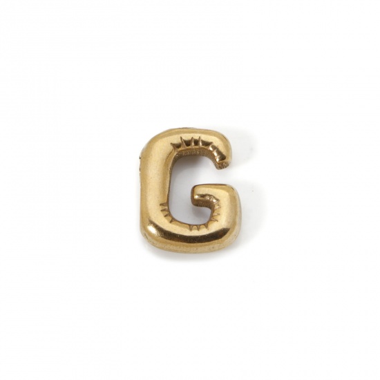Picture of 2 PCs Eco-friendly Vacuum Plating 304 Stainless Steel Charms 18K Real Gold Plated Capital Alphabet Initial Letter Message " G " 18mm x 14mm