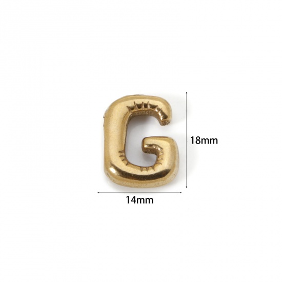 Picture of 2 PCs Eco-friendly Vacuum Plating 304 Stainless Steel Charms 18K Real Gold Plated Capital Alphabet Initial Letter Message " G " 18mm x 14mm