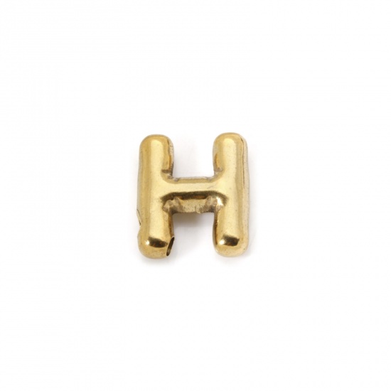 Picture of 2 PCs Eco-friendly Vacuum Plating 304 Stainless Steel Charms 18K Real Gold Plated Capital Alphabet Initial Letter Message " H " 18mm x 15mm