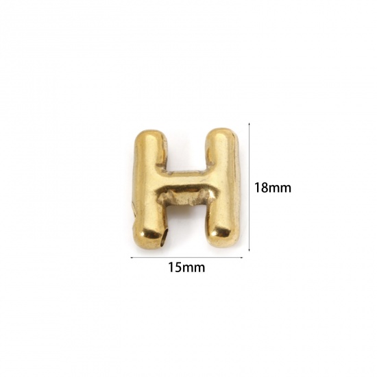 Picture of 2 PCs Eco-friendly Vacuum Plating 304 Stainless Steel Charms 18K Real Gold Plated Capital Alphabet Initial Letter Message " H " 18mm x 15mm