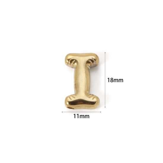 Picture of 2 PCs Eco-friendly Vacuum Plating 304 Stainless Steel Charms 18K Real Gold Plated Capital Alphabet Initial Letter Message " I " 18mm x 11mm