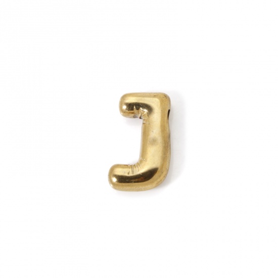 Picture of 2 PCs Eco-friendly Vacuum Plating 304 Stainless Steel Charms 18K Real Gold Plated Capital Alphabet Initial Letter Message " J " 18mm x 11mm