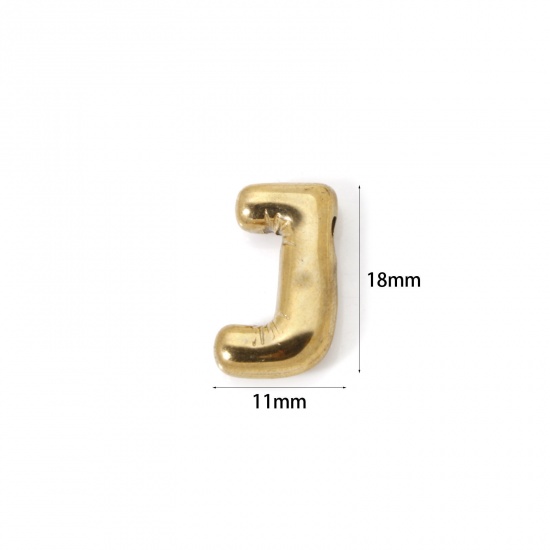 Picture of 2 PCs Eco-friendly Vacuum Plating 304 Stainless Steel Charms 18K Real Gold Plated Capital Alphabet Initial Letter Message " J " 18mm x 11mm
