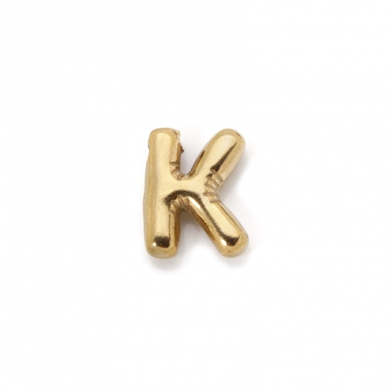 Picture of 2 PCs Eco-friendly Vacuum Plating 304 Stainless Steel Charms 18K Real Gold Plated Capital Alphabet Initial Letter Message " K " 18mm x 14mm