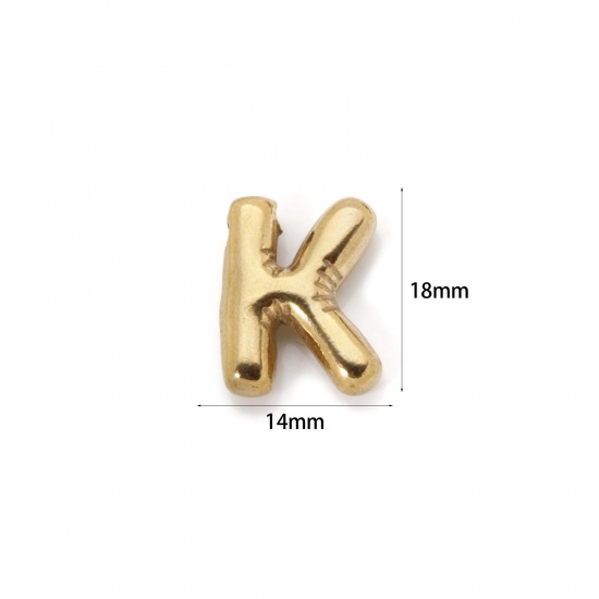 Picture of 2 PCs Eco-friendly Vacuum Plating 304 Stainless Steel Charms 18K Real Gold Plated Capital Alphabet Initial Letter Message " K " 18mm x 14mm