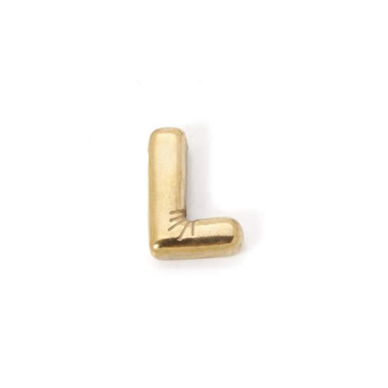 Picture of 2 PCs Eco-friendly Vacuum Plating 304 Stainless Steel Charms 18K Real Gold Plated Capital Alphabet Initial Letter Message " L " 18mm x 12.5mm