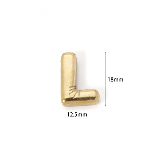 Picture of 2 PCs Eco-friendly Vacuum Plating 304 Stainless Steel Charms 18K Real Gold Plated Capital Alphabet Initial Letter Message " L " 18mm x 12.5mm