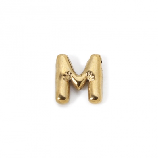 Picture of 2 PCs Eco-friendly Vacuum Plating 304 Stainless Steel Charms 18K Real Gold Plated Capital Alphabet Initial Letter Message " M " 18mm x 16.5mm