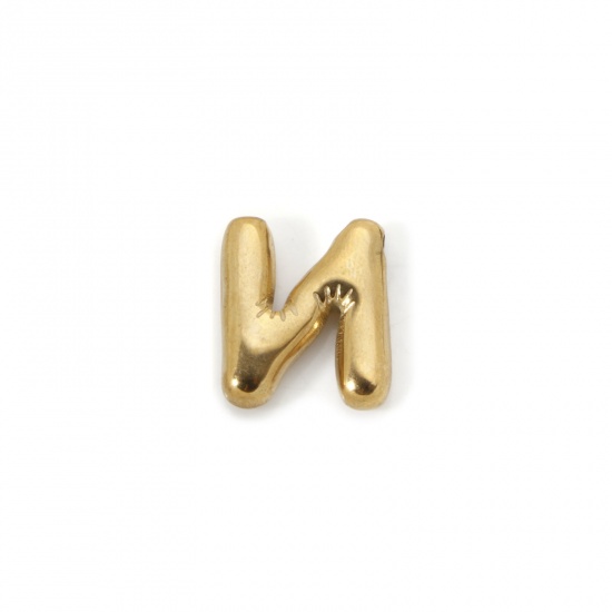 Picture of 2 PCs Eco-friendly Vacuum Plating 304 Stainless Steel Charms 18K Real Gold Plated Capital Alphabet Initial Letter Message " N " 18mm x 15mm