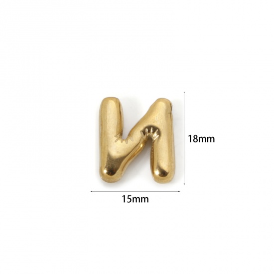 Picture of 2 PCs Eco-friendly Vacuum Plating 304 Stainless Steel Charms 18K Real Gold Plated Capital Alphabet Initial Letter Message " N " 18mm x 15mm