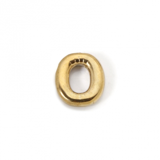 Picture of 2 PCs Eco-friendly Vacuum Plating 304 Stainless Steel Charms 18K Real Gold Plated Capital Alphabet Initial Letter Message " O " 18mm x 16.5mm