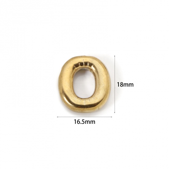 Picture of 2 PCs Eco-friendly Vacuum Plating 304 Stainless Steel Charms 18K Real Gold Plated Capital Alphabet Initial Letter Message " O " 18mm x 16.5mm