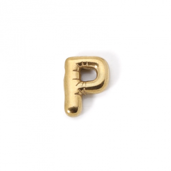 Picture of 2 PCs Eco-friendly Vacuum Plating 304 Stainless Steel Charms 18K Real Gold Plated Capital Alphabet Initial Letter Message " P " 18mm x 14mm