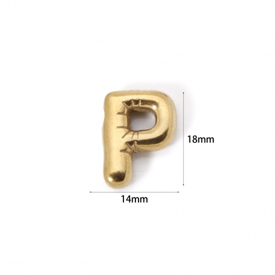 Picture of 2 PCs Eco-friendly Vacuum Plating 304 Stainless Steel Charms 18K Real Gold Plated Capital Alphabet Initial Letter Message " P " 18mm x 14mm