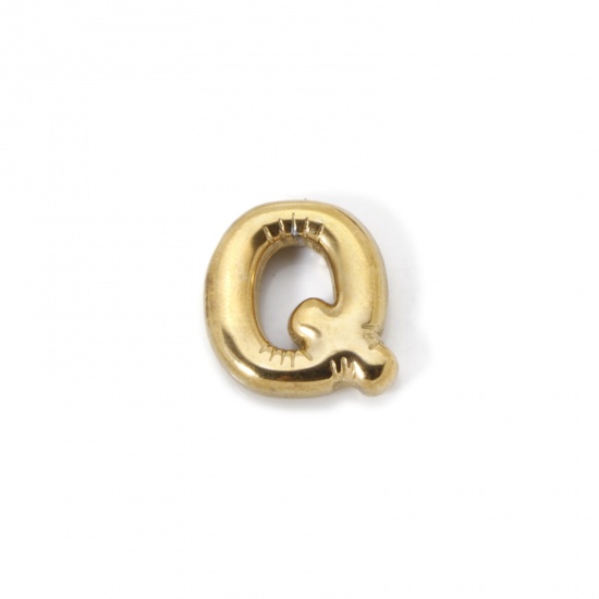 Picture of 2 PCs Eco-friendly Vacuum Plating 304 Stainless Steel Charms 18K Real Gold Plated Capital Alphabet Initial Letter Message " Q " 18.5mm x 17mm