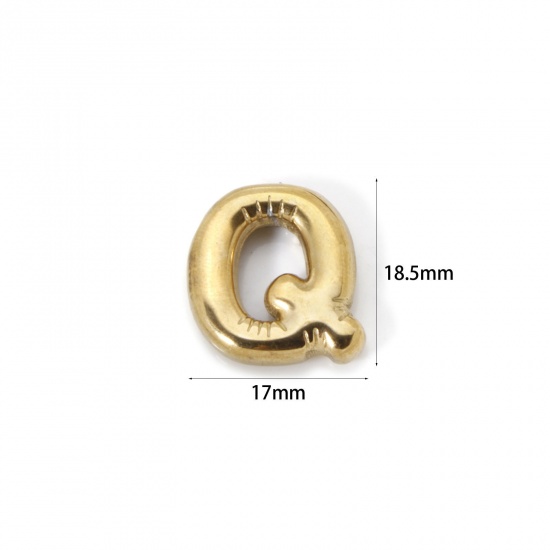 Picture of 2 PCs Eco-friendly Vacuum Plating 304 Stainless Steel Charms 18K Real Gold Plated Capital Alphabet Initial Letter Message " Q " 18.5mm x 17mm