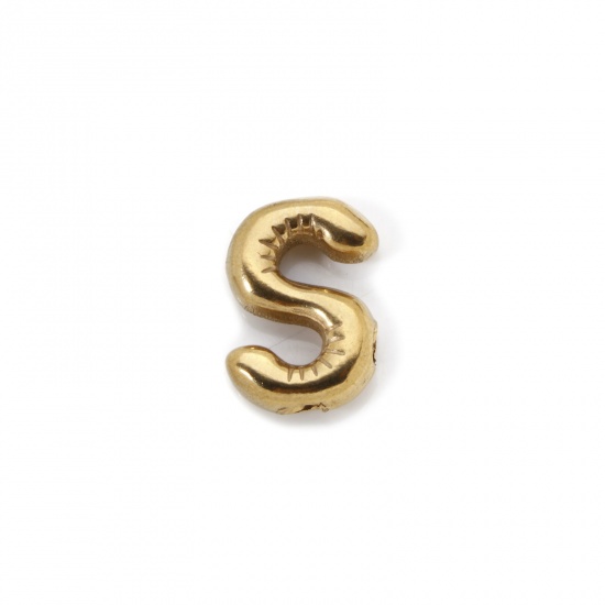 Picture of 2 PCs Eco-friendly Vacuum Plating 304 Stainless Steel Charms 18K Real Gold Plated Capital Alphabet Initial Letter Message " S " 18.5mm x 13mm