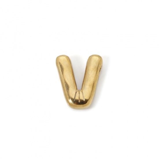 Picture of 2 PCs Eco-friendly Vacuum Plating 304 Stainless Steel Charms 18K Real Gold Plated Capital Alphabet Initial Letter Message " V " 18mm x 15mm
